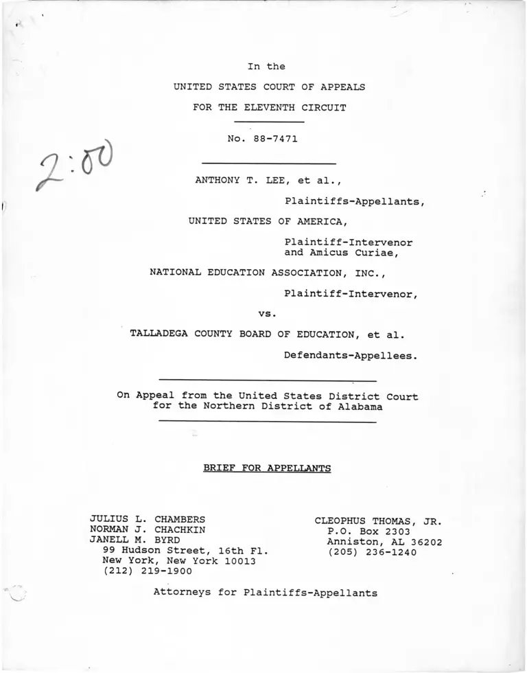 Lee v. Talladega County Board of Education Brief for Appellants preview