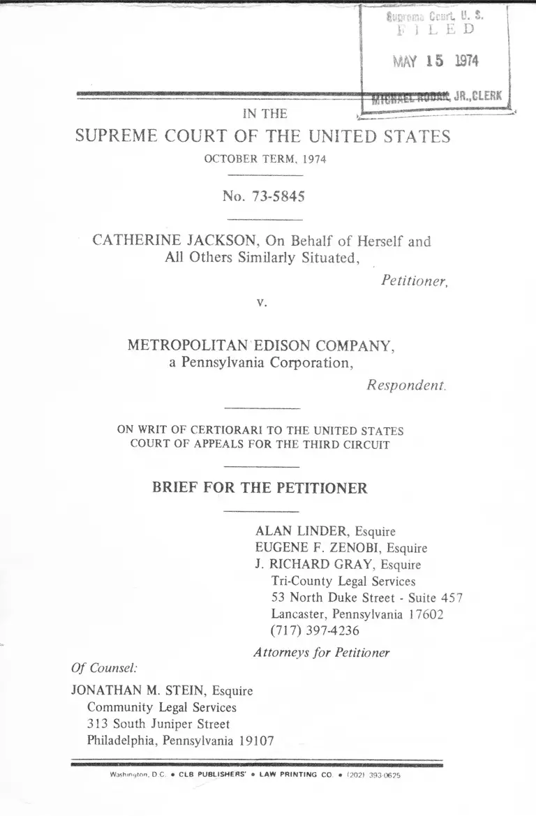 Jackson v. Metropolitan Edison Company Brief for the Petitioner preview