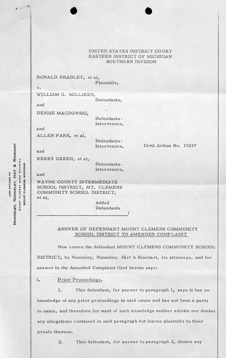 Answer of Defendant to Amended Complaint preview