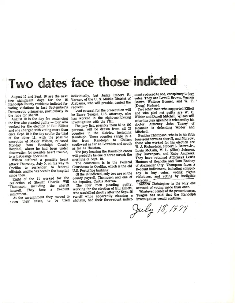 Two Dates Face Those Indicted News Clipping preview