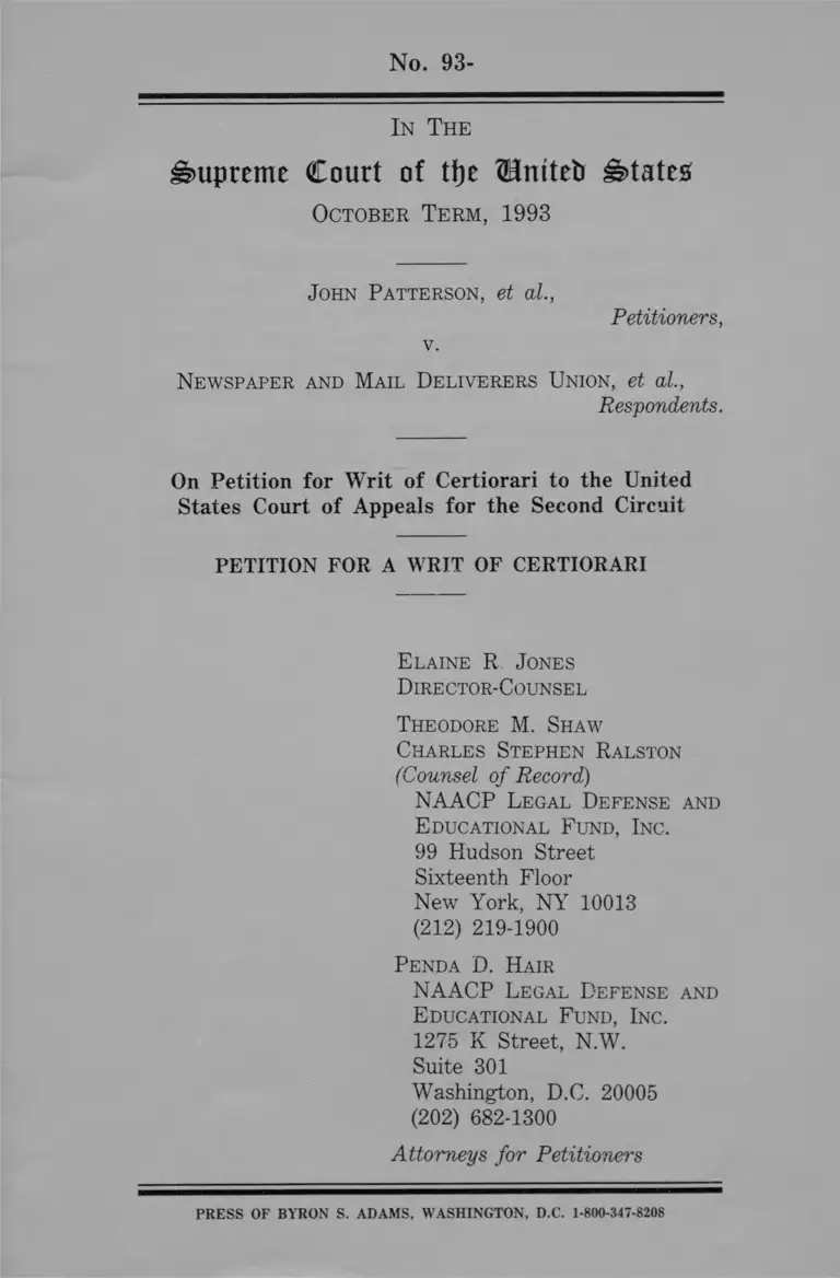 Patterson v. Newspaper and Mail Deliverers Union Petition for Writ of Certiorari preview