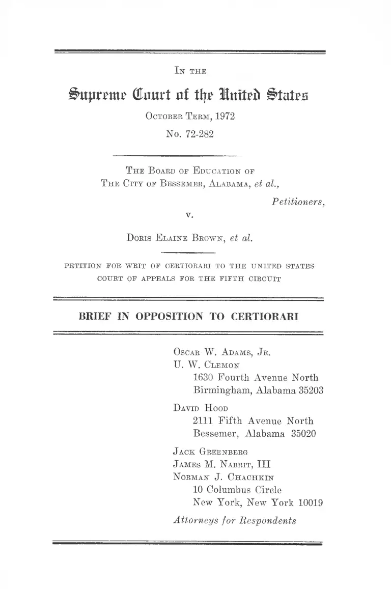 Board of Education of the City of Bessemer v. Brown Brief in Opposition to Certiorari preview