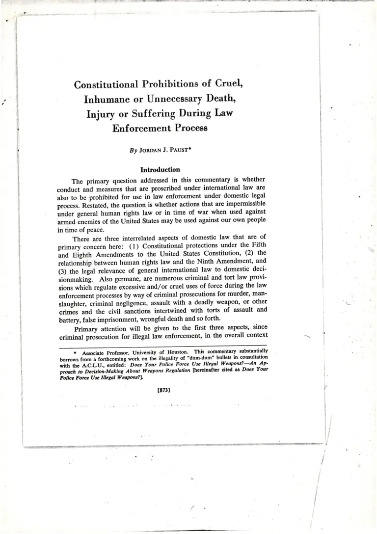 Constitutional Prohibitions of Cruel, Inhumane or Unnecessary Death, Injury or Suffering During Law Enforcement Process (Hastings Constitutional Law Quarterly) preview