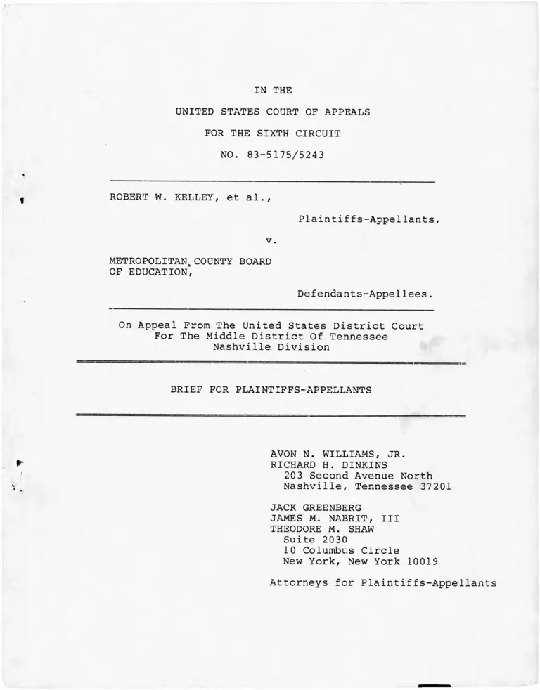 Kelley v. Metropolitan County Board of Education of Nashville and Davidson County, TN Brief for Plaintiffs-Appellants preview