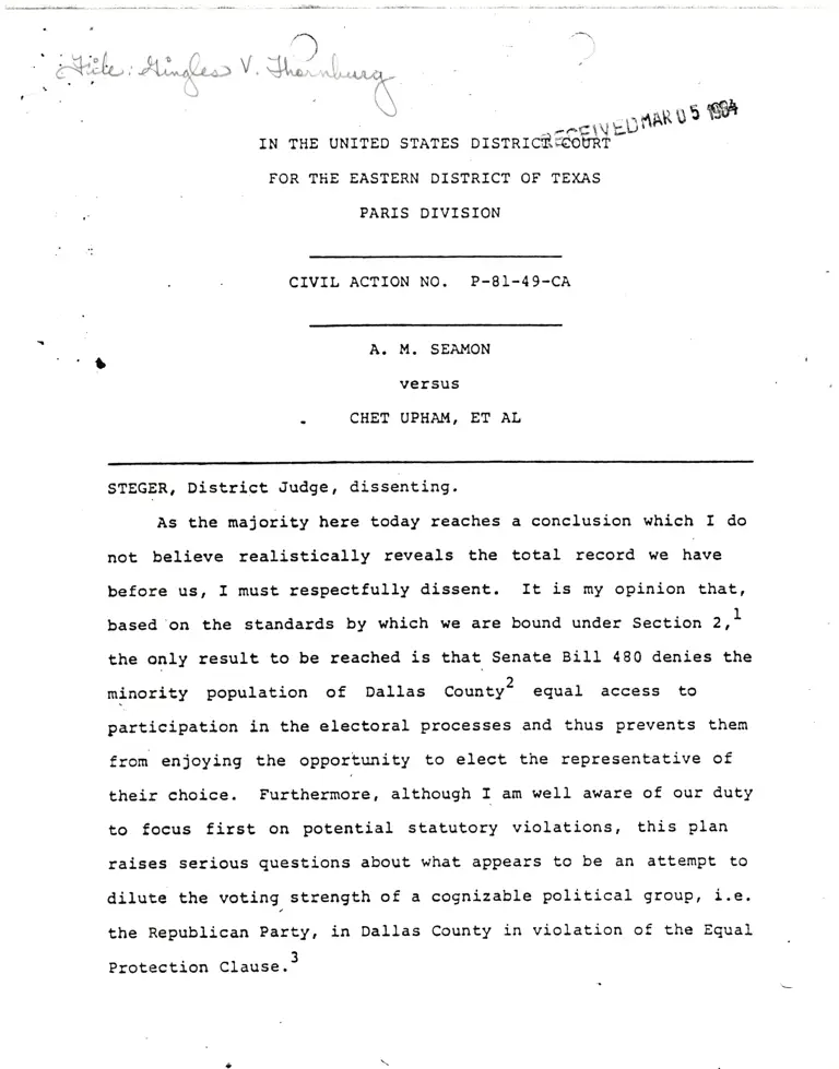 Seamon v. Upham Dissenting Opinion preview