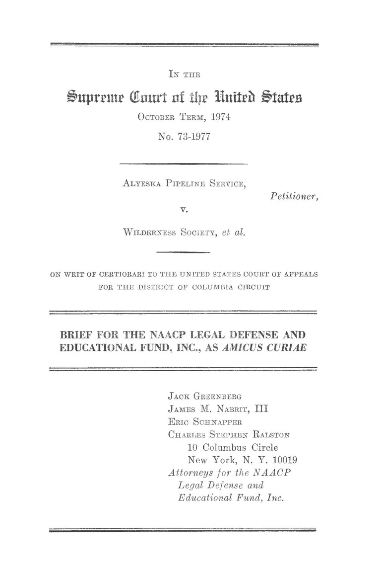 Alyeska Pipeline Service v. Wilderness Society Brief for LDF as Amicus Curiae preview