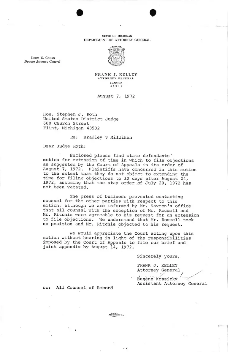 Letter from Attorney General Kelley to Judge Roth RE: Defendants' Motion for Extension preview