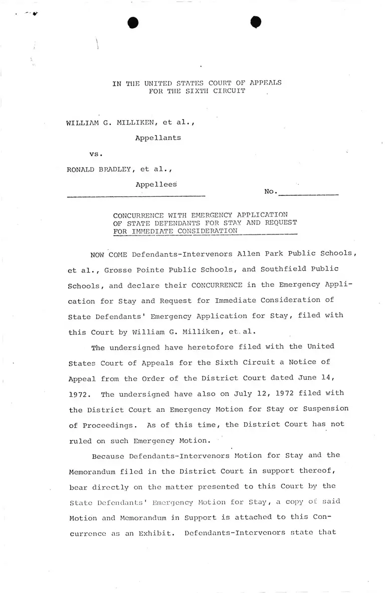 Concurrence with Emergency Application for Stay and Request for Immediate Consideration preview