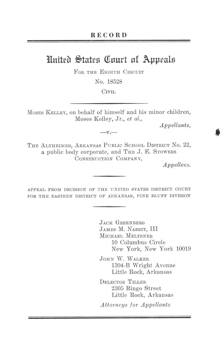 Kelley v. The Altheimer, Arkansas Public School District No. 22 Record on Appeal preview