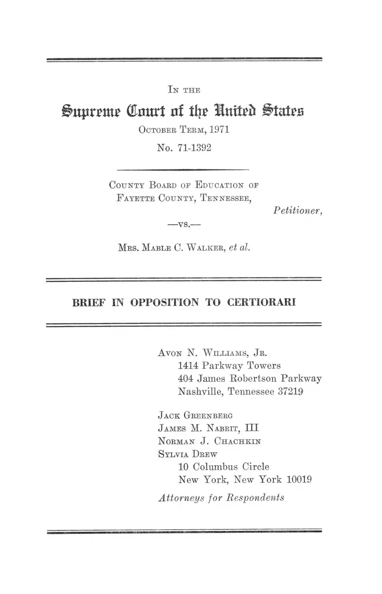 Fayette County, TN Board of Education v. Walker Brief in Opposition to Certiorari preview