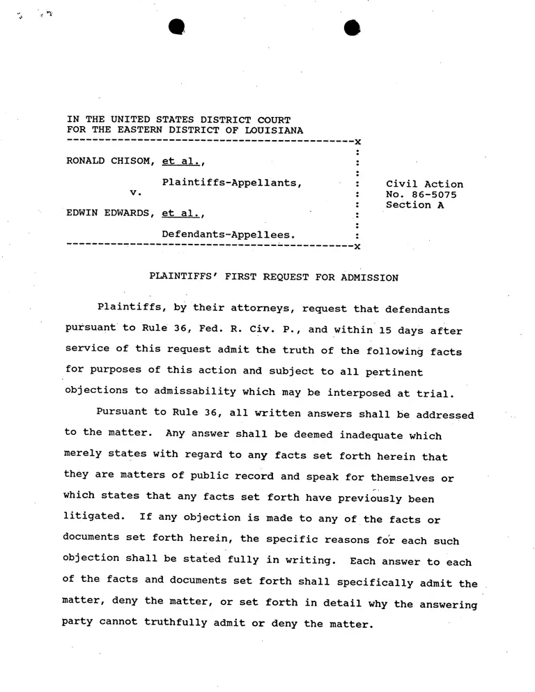 Plaintiffs' First Request for Admission preview