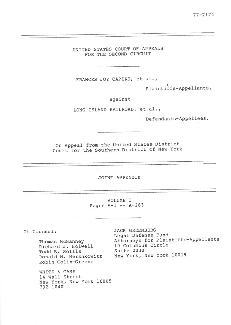 Capers v. Long Island Railroad Joint Appendix Volume I preview