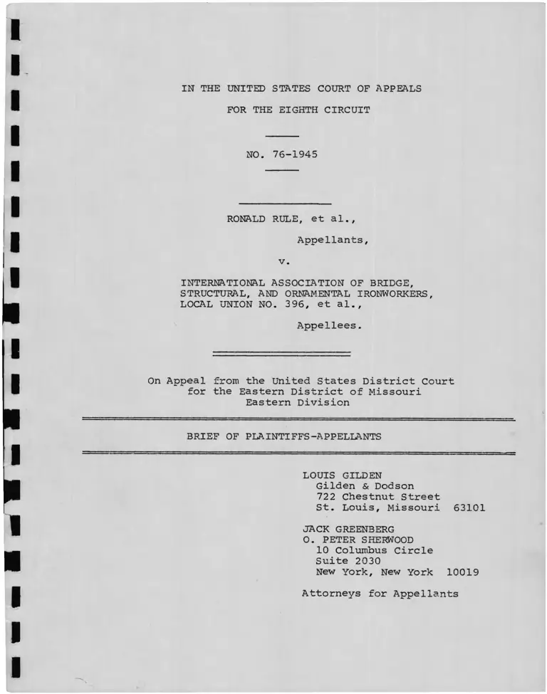 Rule v International Association of Bridge, Structural, and Ornamental Ironworkers Brief of Plaintiffs Appellants preview