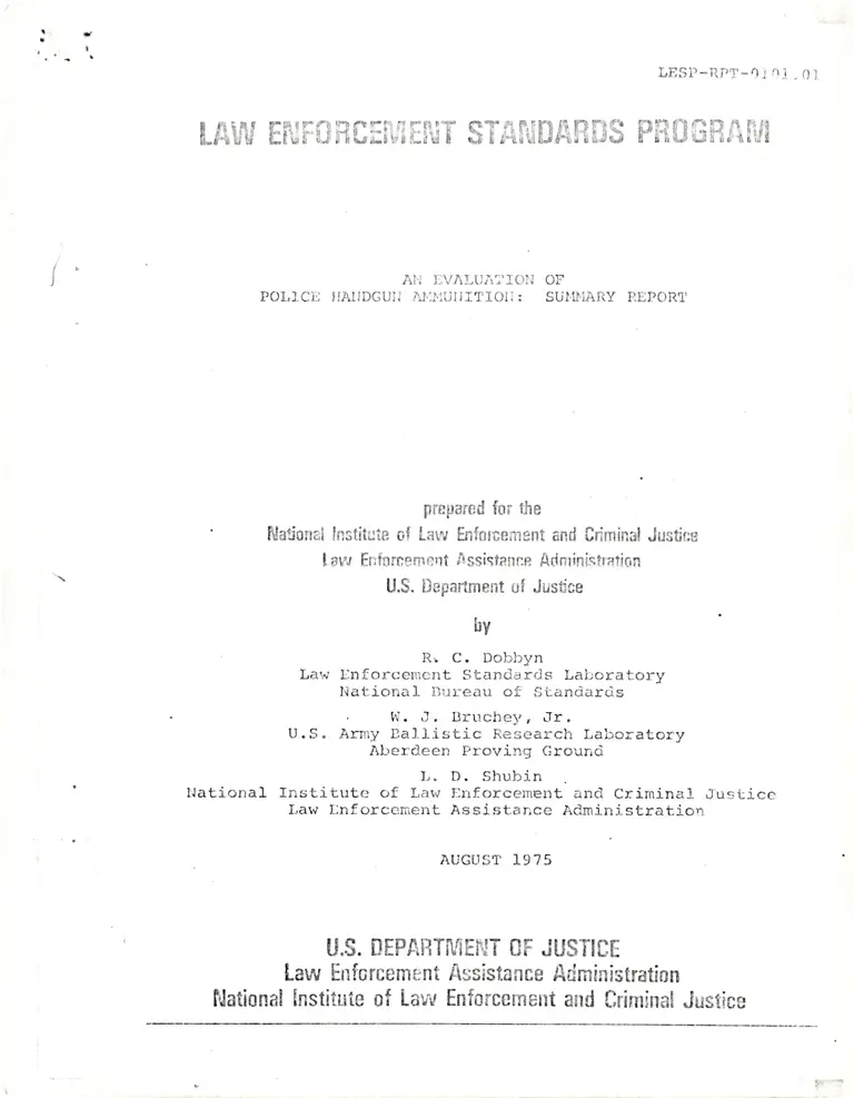 An Evaluation of Police Handgun Ammunition: Summary Report preview