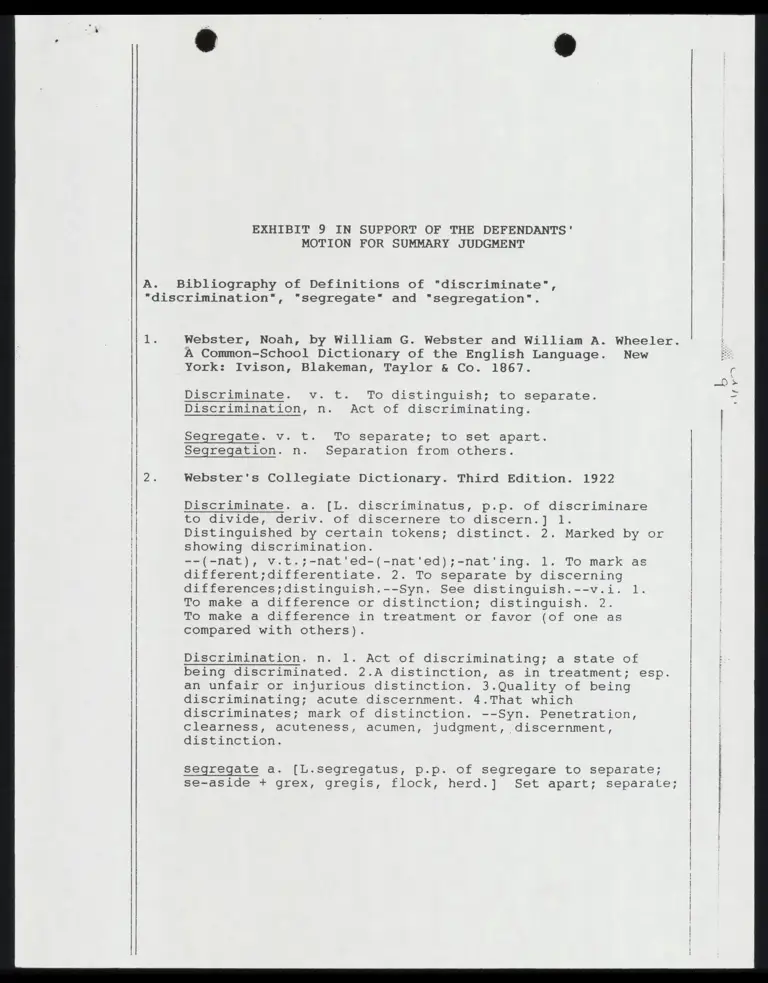 Exhibit 9 in Support of the Defendants' Motion for Summary Judgment preview
