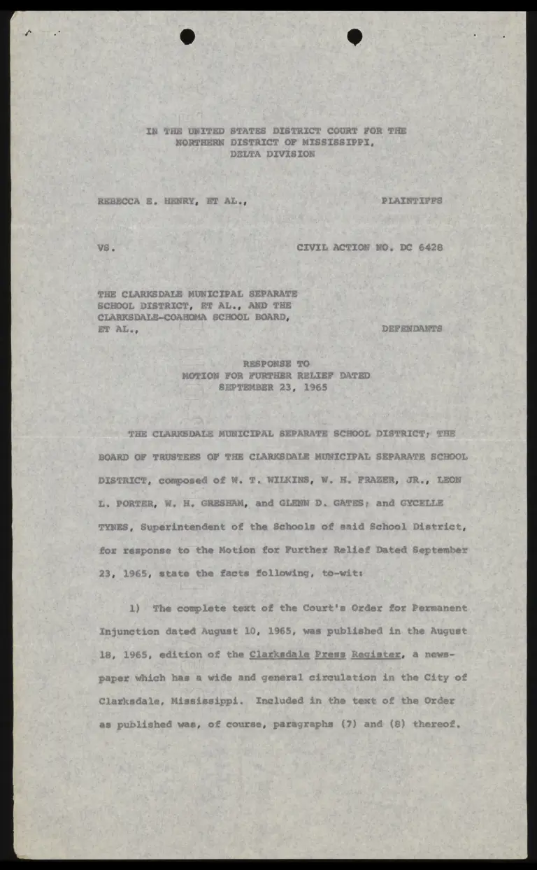 Response to Motion for Further Relief Dated September 23, 1965 preview