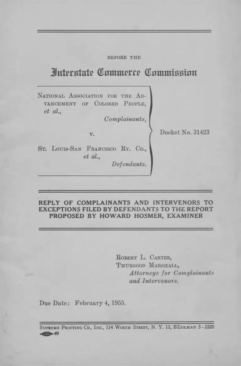 NAACP v. St. Louis-San Francisco RY. Co. Reply of Complainants and Intervenors to Exceptions preview