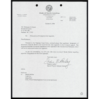 Letter to Opposing Counsel From Smiley RE: Appellants’ Designation of Documents For Joint Appendix preview