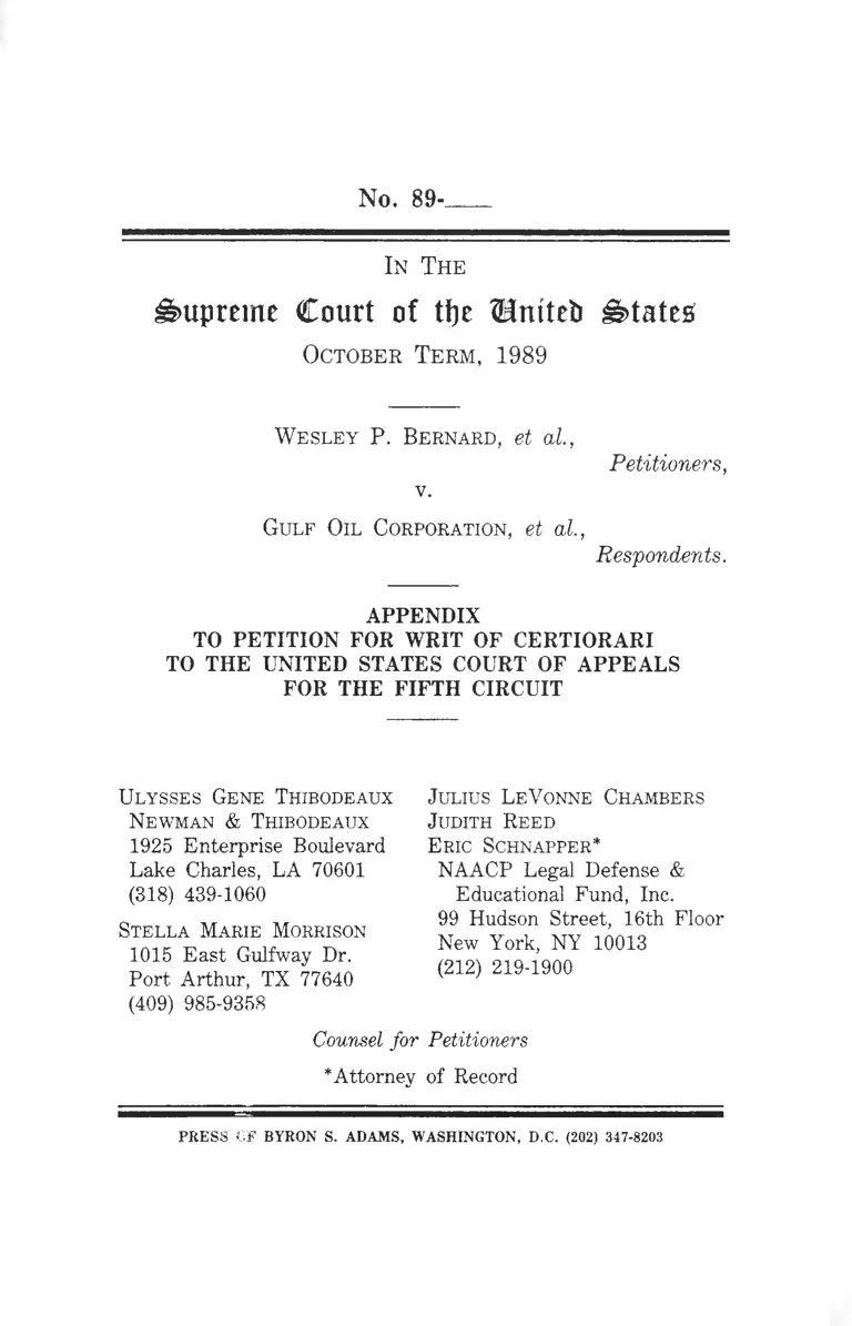 Bernard v. Gulf Oil Corporation Appendix to Petition for Writ of Certiorari to the United States Court of Appeals for the Fifth Circuit preview