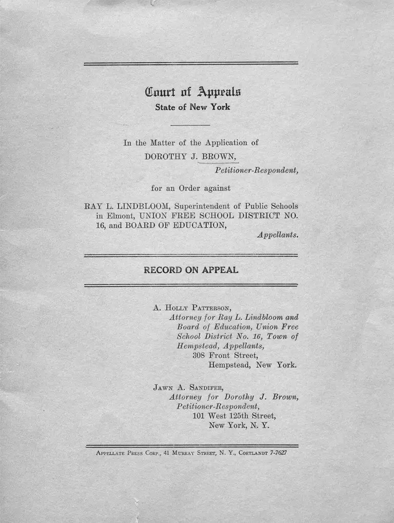 Brown v. Lindbloom Record on Appeal preview