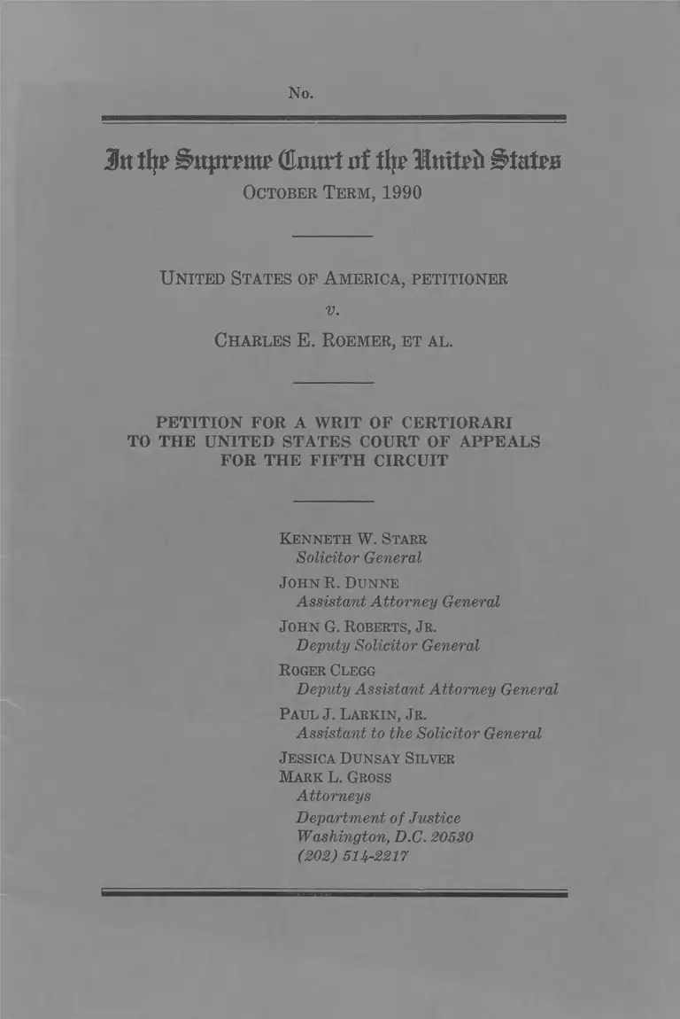 United States v. Roemer Petition for Writ of Certiorari preview