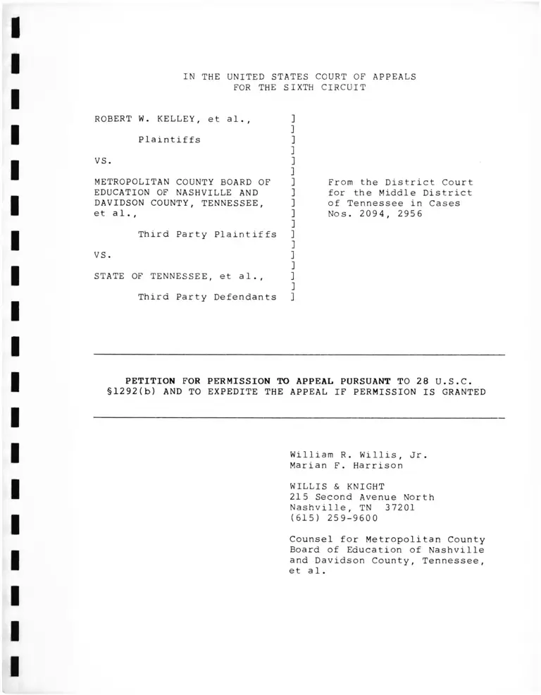Kelley v. Metropolitan County Board of Education of Nashville and Davidson County, TN Petition for Permission to Appeal and to Expedite preview