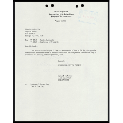 Correspondence from Clerk to Smiley Re: Request for Extension to File Joint Appendix preview