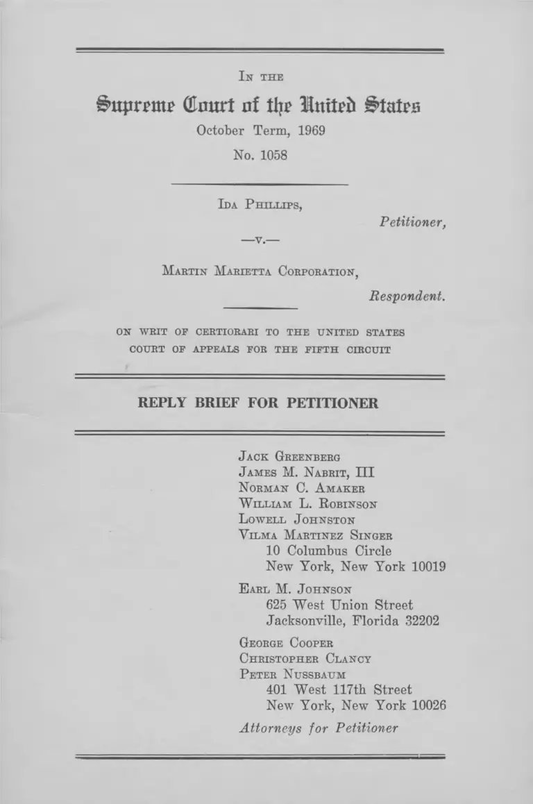 Phillips v. Martin Marietta Corporation Reply Brief for Petitioner preview