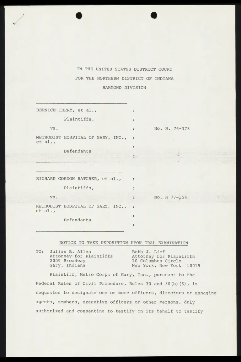 Notices to Take Deposition Upon Oral Examination preview