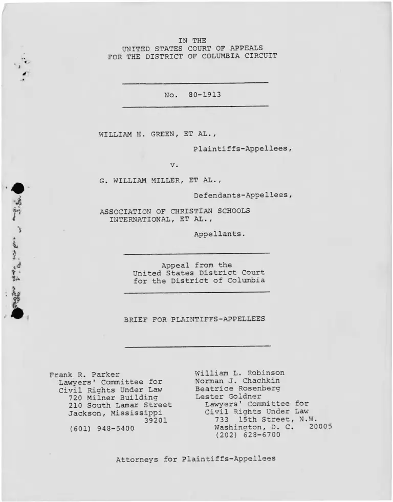 Green v. Miller Brief for Plaintiffs-Appellees preview
