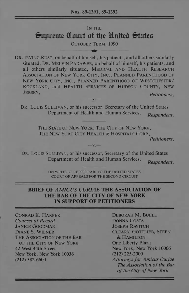 Rust v Sullivan Brief Amicus Curiae preview