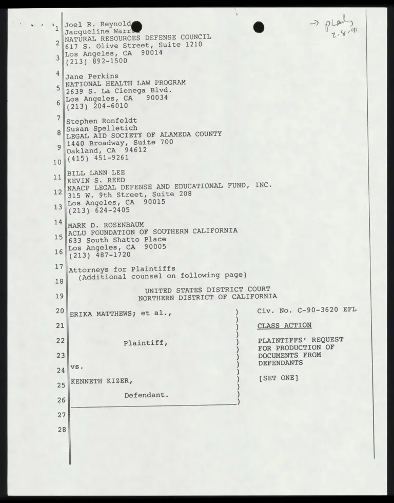 Plaintiffs' Request for Production of Documents from Defendants preview