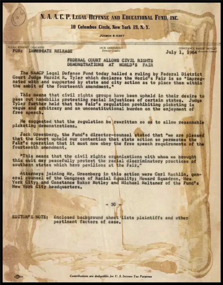 Federal Court Allows Civil Rights Demonstrations at World's Fair preview