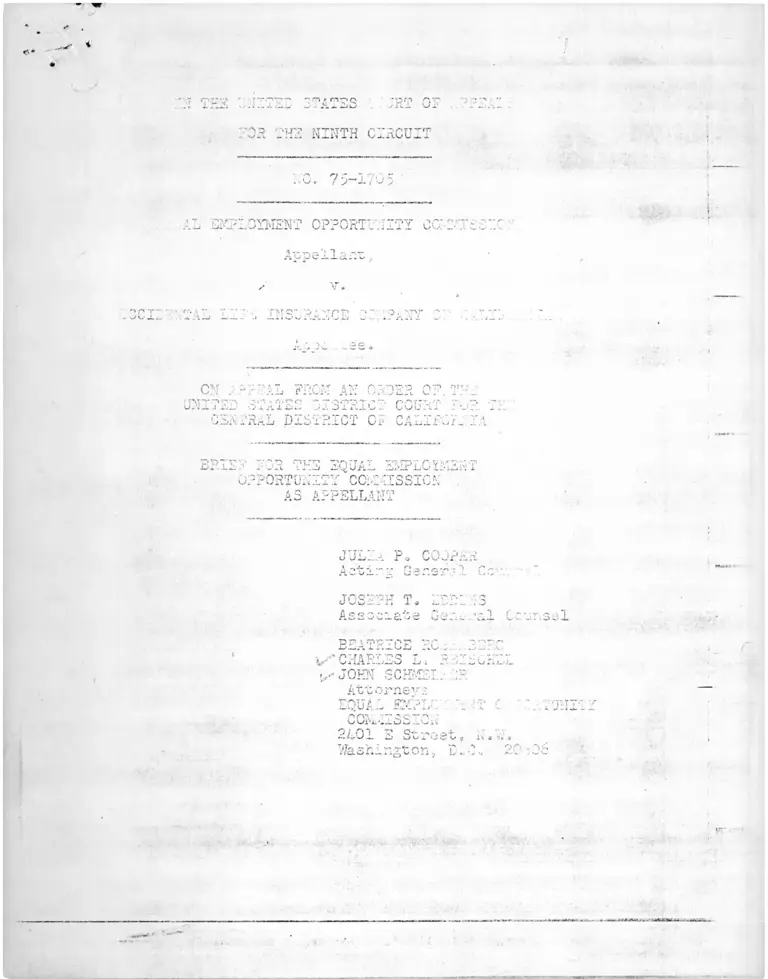Equal Employment Opportunity Commission v. Occidental Life Insurance Co. of California Brief for the Equal Employment Opportunity Commission as Appellant preview