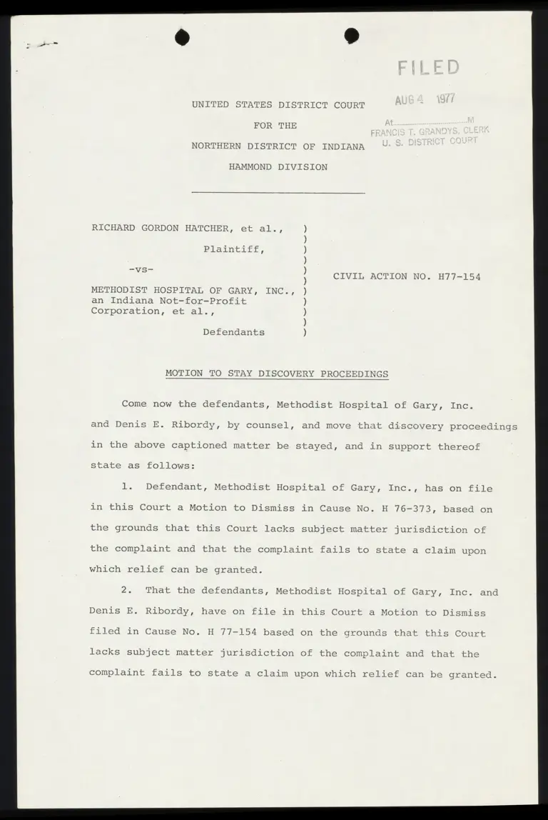 Motion to Stay Discovery Proceedings and Memorandum in Support preview