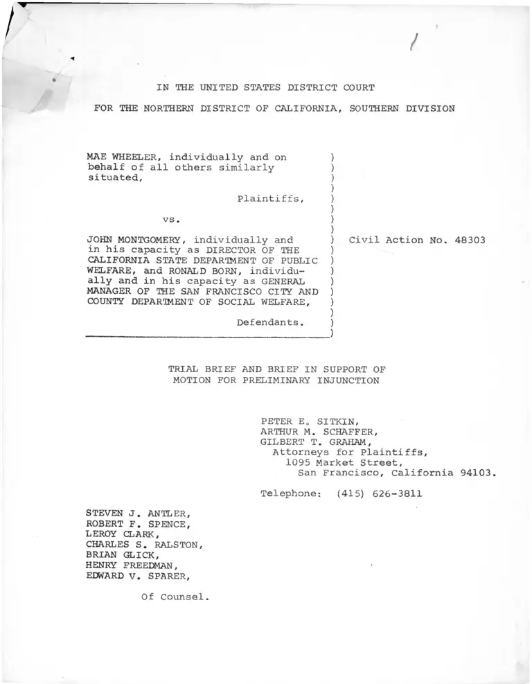 Wheeler v. Montgomery Trial Brief and Brief in Support of Motion for Preliminary Injunction preview