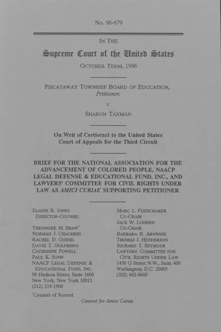 Piscataway Township Board of Education v. Taxman Brief Amici Curiae preview