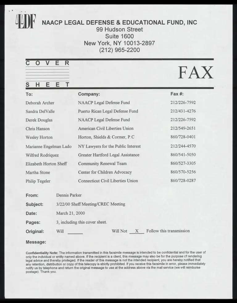Memo RE: Sheff Meeting Agenda and CREC Meeting with Cover Sheet preview