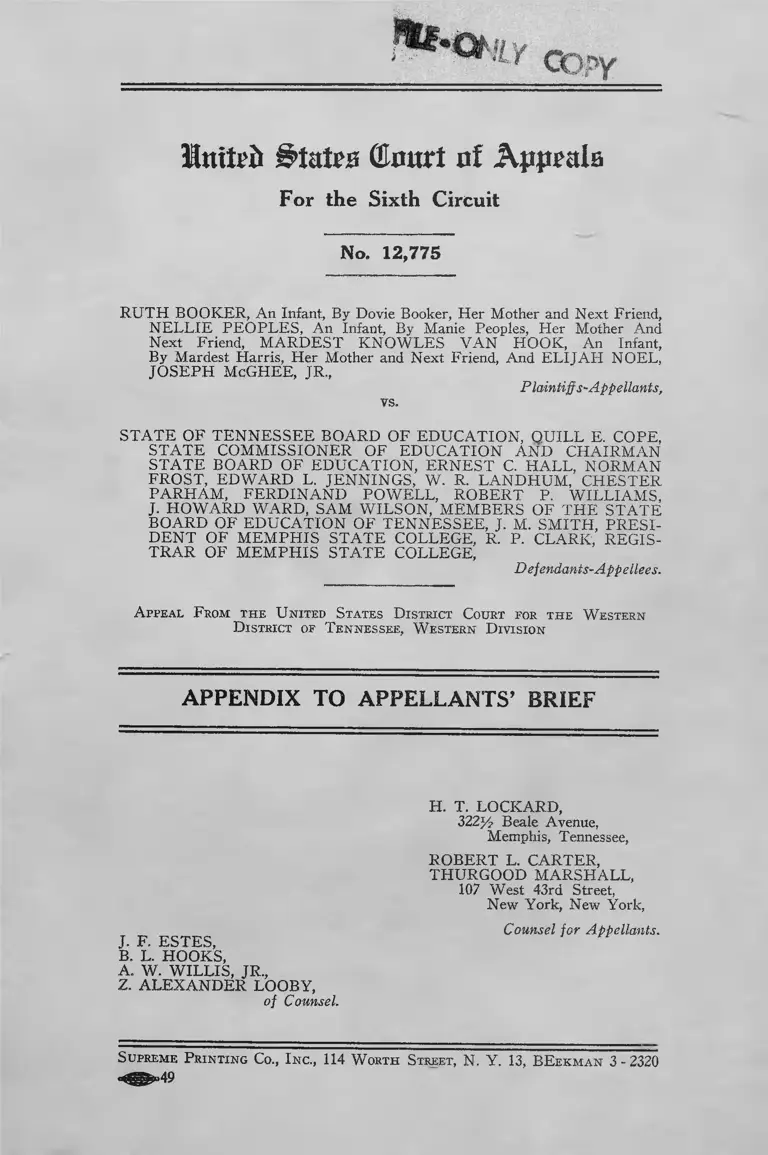 Booker v. Tennessee Board of Education Appendix to Appellants' Brief preview