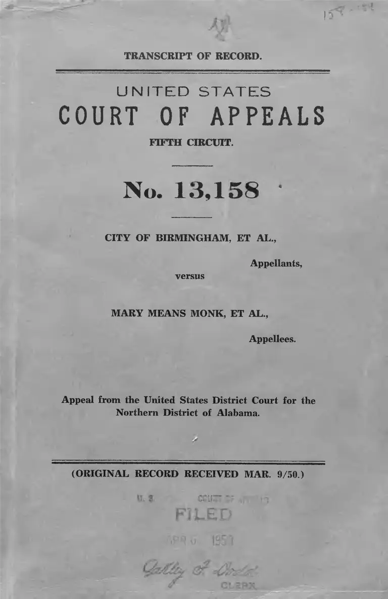 City of Birmingham v. Monk Transcript of Record preview