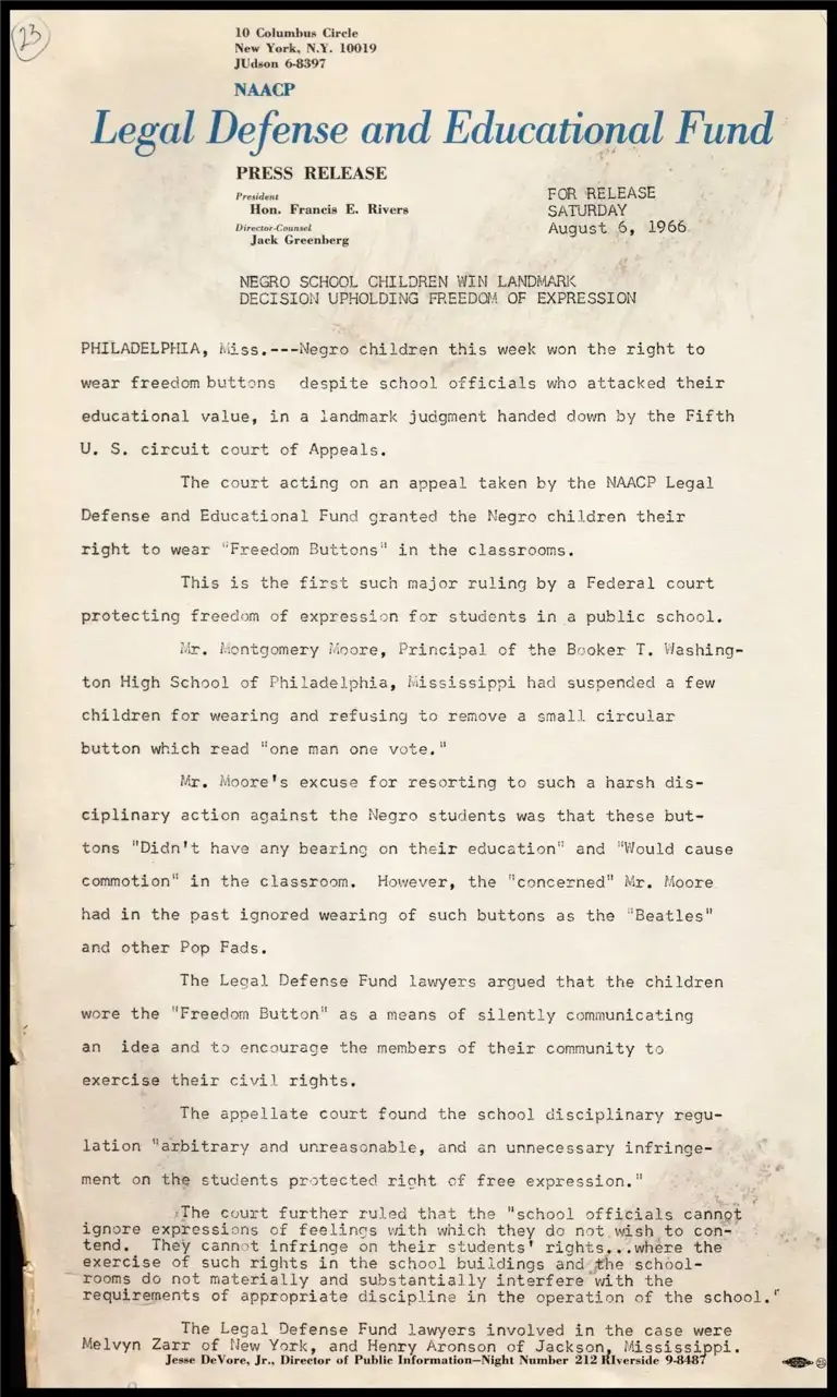 Negro School Children Win Landmark Decision Upholding Freedom of Expression preview