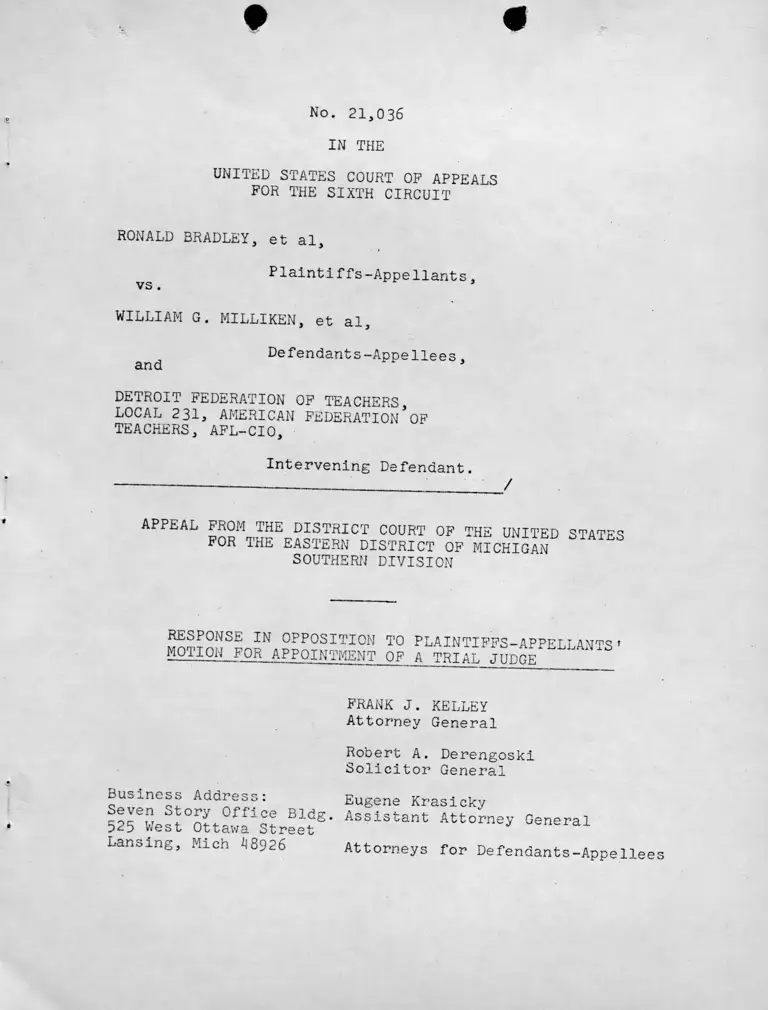 Response in Opposition to Plaintiffs-Appellants' Motion for Appointment of a Trial Judge preview