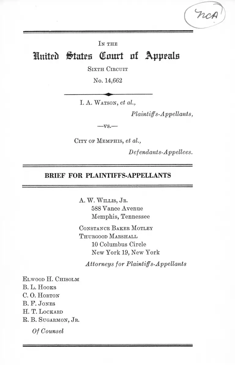 Watson v. City of Memphis Brief for Plaintiffs-Appellants preview