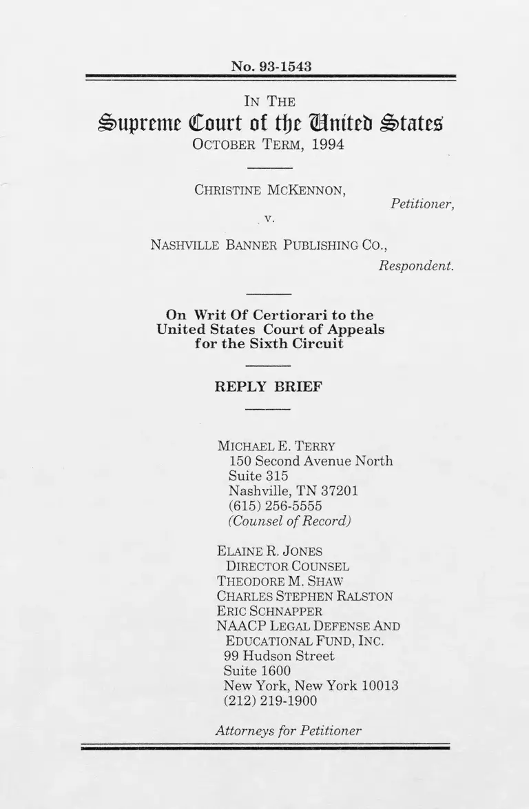 McKennon v. Nashville Banner Publishing Co. Reply Brief preview
