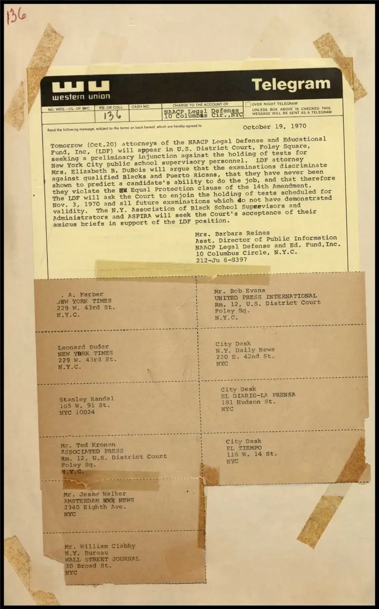 Personnel Seek Preliminary Injunction Against Discriminatory New York City Public School Examinations (Telegram) preview