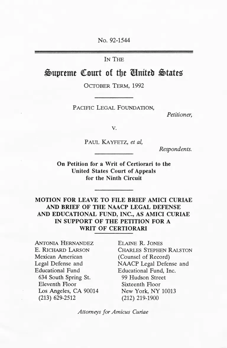 Pacific Legal Foundation v. Kayfetz Motion for Leave to File and Brief Amici Curiae NAACP Legal Defense Fund preview