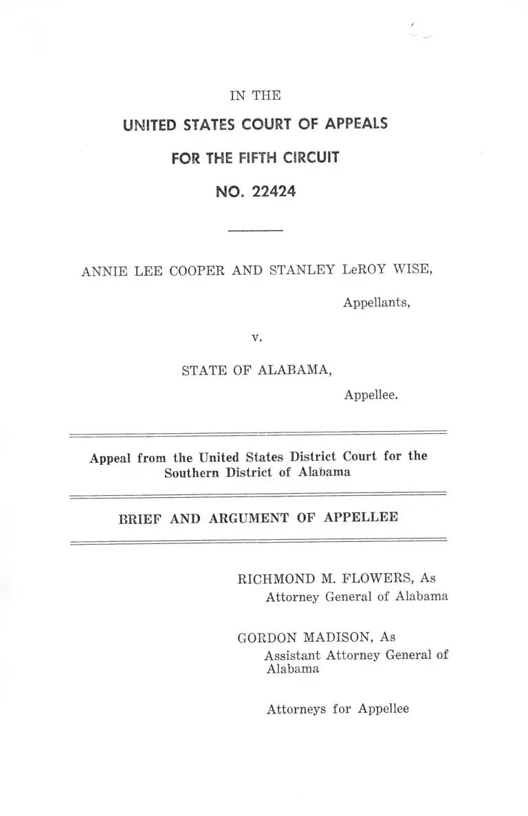 Cooper v. Alabama Brief and Argument of Appellee preview