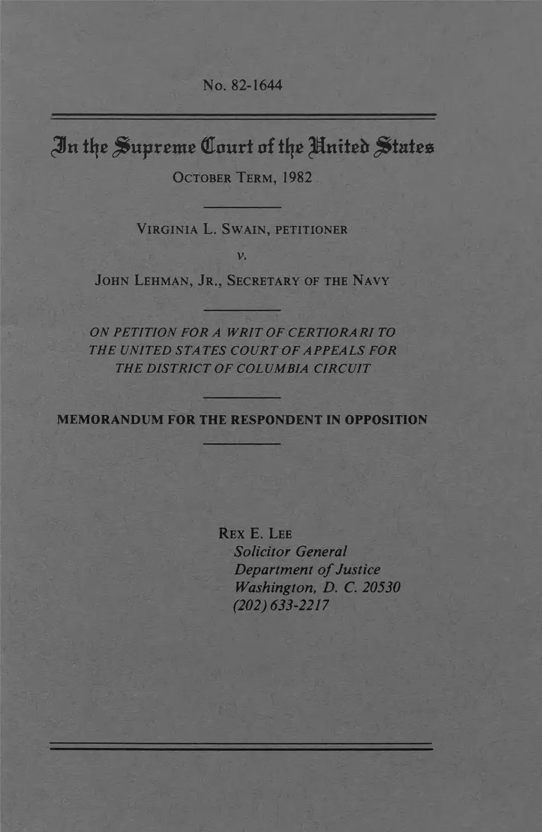 Swain v. Lehman, Jr. Memorandum for the Respondent in Opposition preview