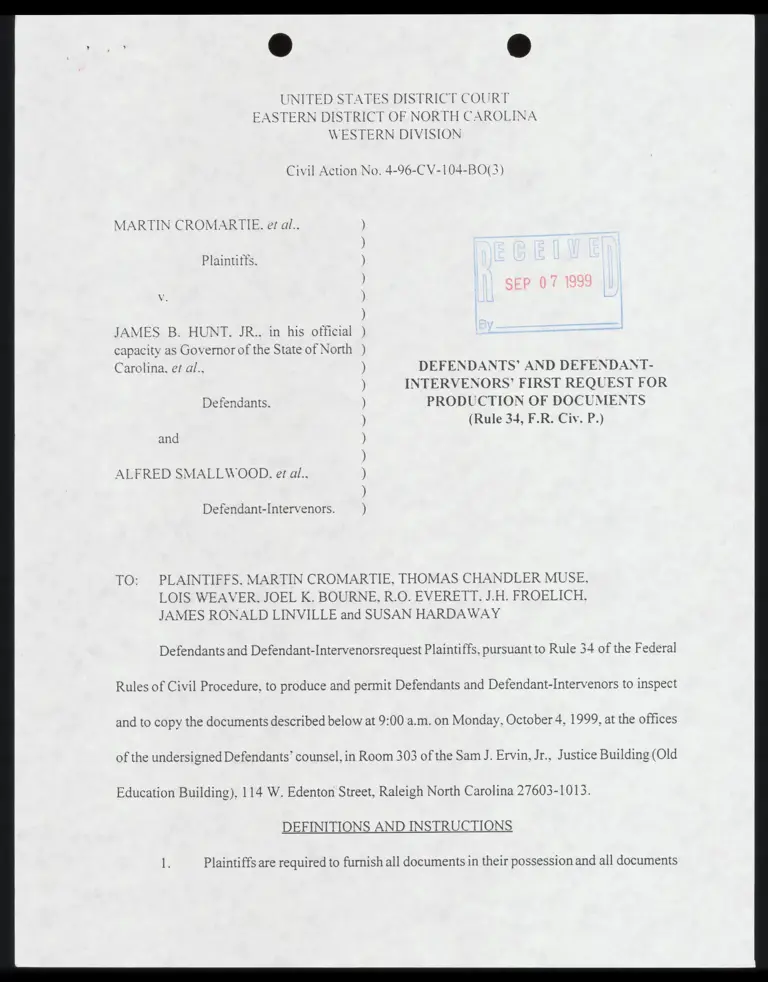Defendants' and Defendant-Intervenors' First Request for Production of Documents with Certificate of Service preview