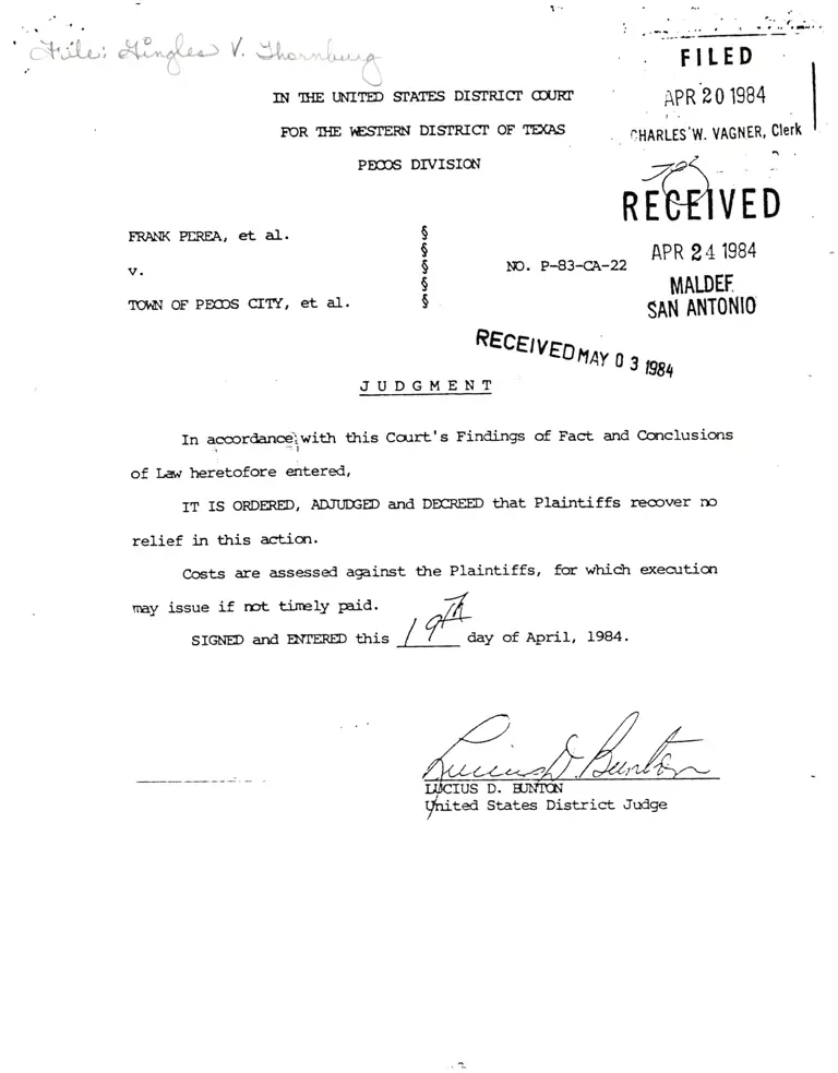 Perea v. Town of Pecos City Judgment; Findings of Fact and Conclusions of Law preview